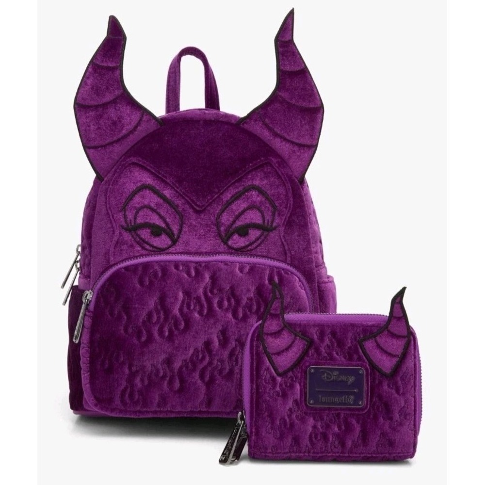 Loungefly Disney Sleeping Beauty Purple Velvet Maleficent Figural Mini Backpack